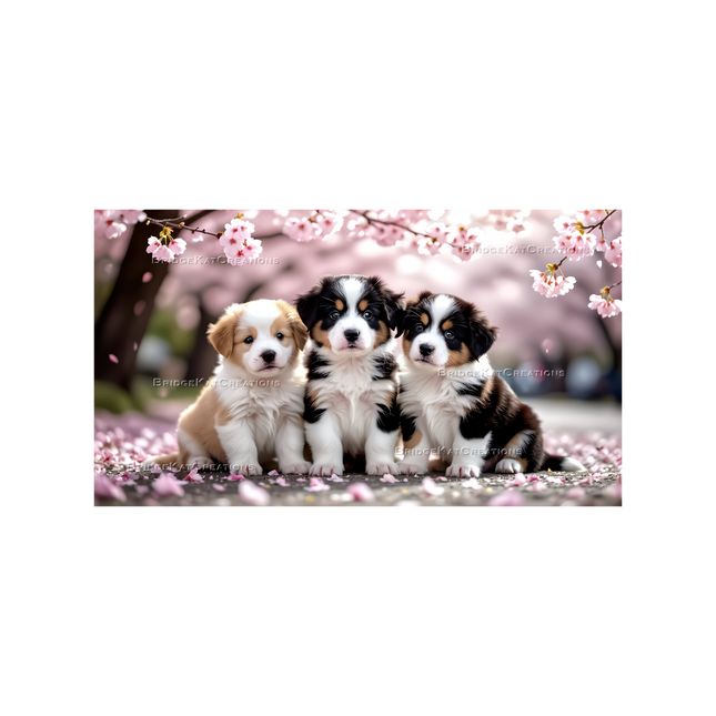 Cherry Blossom Puppies 4K Desktop Wallpaper 16:9