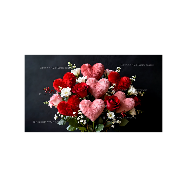 16:9 Velvet Hearts with Roses Bouquet 4K Desktop Wallpaper Banner Background 2