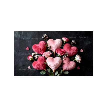 16:9 Velvet Hearts with Roses Bouquet 4K Desktop Wallpaper Banner Background