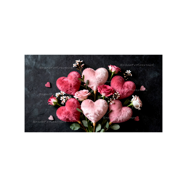 16:9 Velvet Hearts with Roses Bouquet 4K Desktop Wallpaper Banner Background