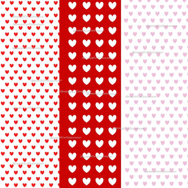Pink. White, and Red Hearts on A4 Paper Bundle: Digital Download