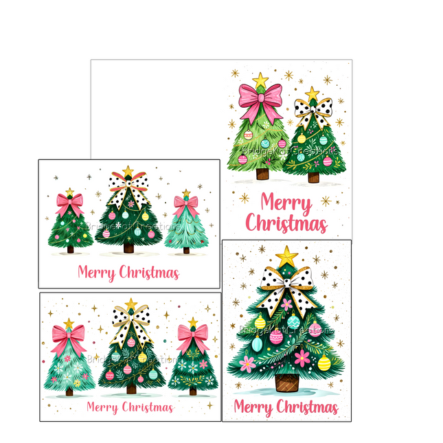 4 x A6 Print-Trim-Fold Christmas Trees Christmas Card Templates