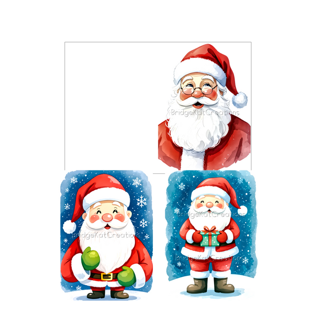 3 x A6 Print-Trim-Fold Watercolour Santa Christmas Card Templates