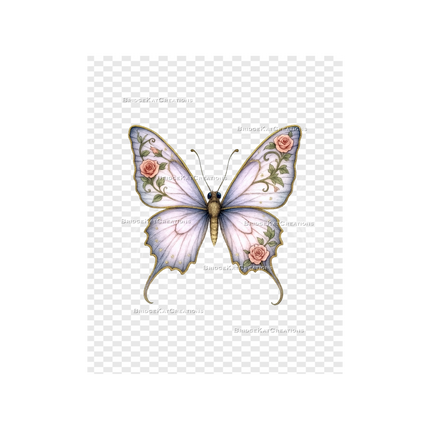 8 x 10" Lavender and Pink Floral Butterfly Illustration: Digital Download