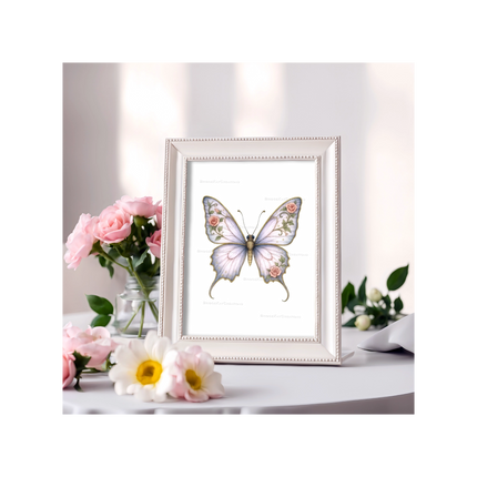 8 x 10" Lavender and Pink Floral Butterfly Illustration: Digital Download