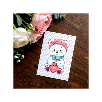 2 x A6 Print-Trim-Fold Teddy Bear 'Just For You' Card Templates