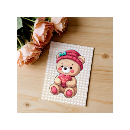 2 x A6 Print-Trim-Fold Teddy Bear 'Just For You' Card Templates