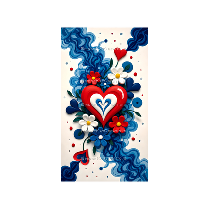 9:16 Red White & Blue Abstract Floral Hearts 4K Phone Wallpaper 1