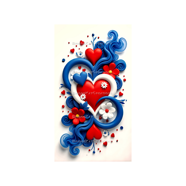 9:16 Red White & Blue Abstract Floral Hearts 4K Phone Wallpaper 2