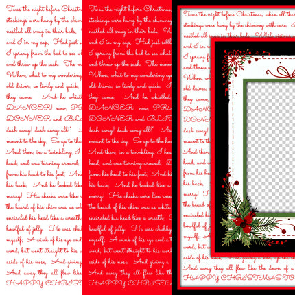 3 x Digital Papers; 2 with 'Twas the Night Before Christmas' Text Poem Plus 1 x Scrapbook Layout